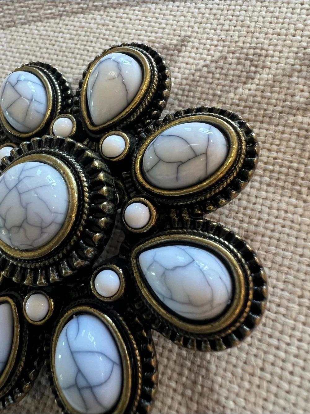 Premiere Design Western Faux White Howlite & Antique Brass Flower Brooc